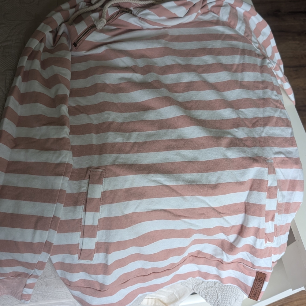 AMPERSAND AVE Pink and White Striped Hoodie